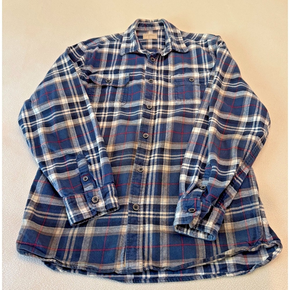 Jachs Heavyweight Blue Plaid Flannel Shirt Button Mens Large Tall Cabin Western